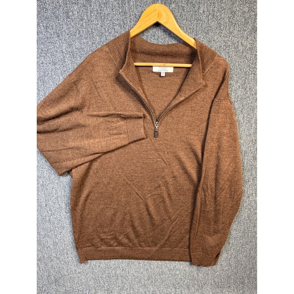 Turnbury Mens 2XT Brown Extra‎ Fine Merino Wool Quarter Zip Sweater Tall 2XL